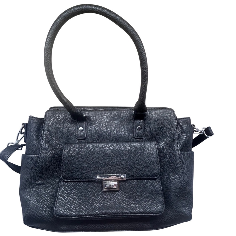 Damsel in Defense Black Pebbled Vegan Leather Concealed Carry Satchel Handbag‎